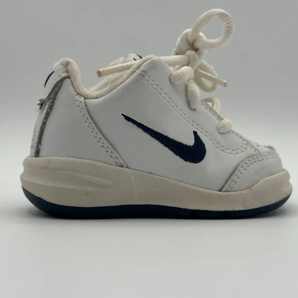 Vintage Y2K Nike Play Toddler Shoes White Navy Logo Lace Up Sneakers Size 2C
